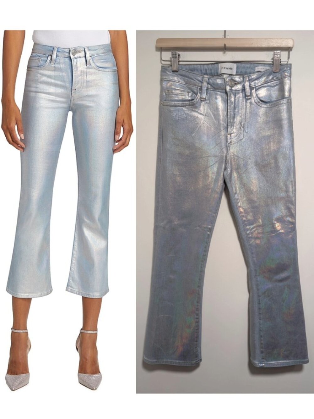 FRAME | Le Crop Mini Boot Jeans In Hologram Metallic Silver